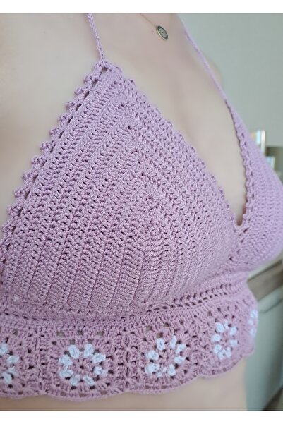 SOUL BY A&B El Örgü Crop Pembe El Örgüsü Crop Top El Örgü Bluz Bikini