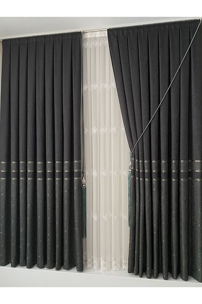 Fon Dünyası Panel Background Curtain Anthracite Emerald Green (single Wing)