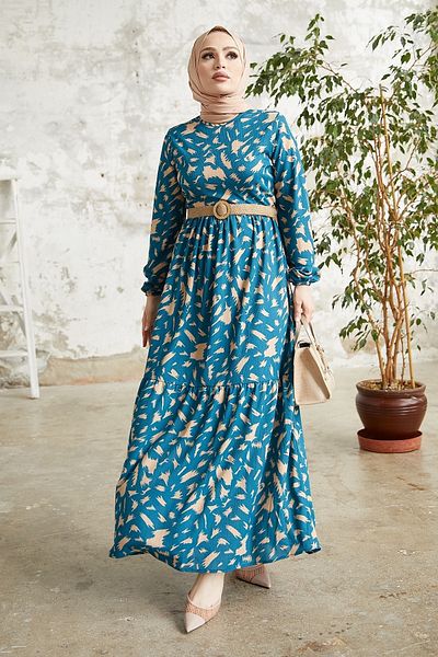 InStyle Rena szalmaöv-mintás ruha - indigó