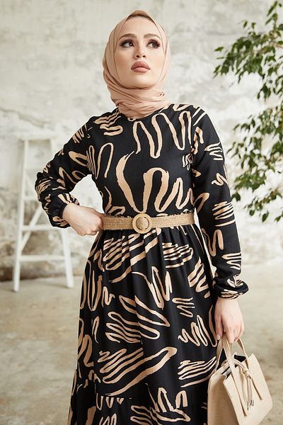 InStyle Рокля със сламен колан Vesa - черна