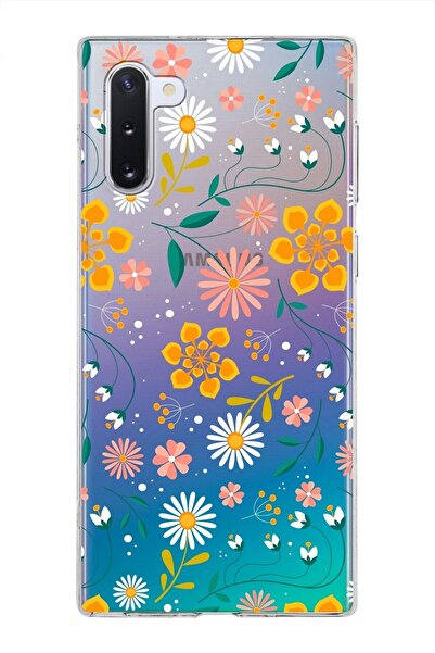 PrintiFy Samsung Galaxy Note 10 Kapak Çiçek Tasarımlı Şeffaf Silikon Kılıf