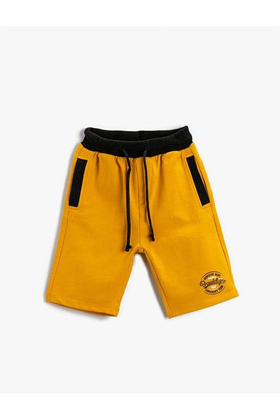 Koton Boys' Clothing Slogan Printed Shorts Cotton Waist Tied 2skb40009tk Mustard