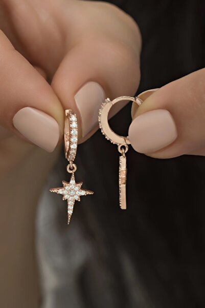 Nereze 925 Ayar Gümüş Sallantılı Kutup Yıldızı Küpe