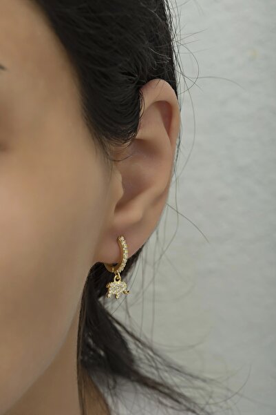 Nereze 925 Ayar Gümüş Sallantılı Gold Fil Küpe