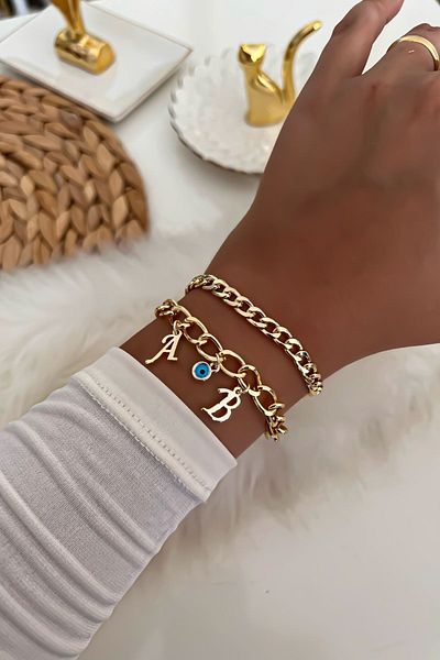 Trendy Butik يمكن اختيار الحروف باللون الذهبي، مجموعة سوار سلسلة مفصلة من Nazariye