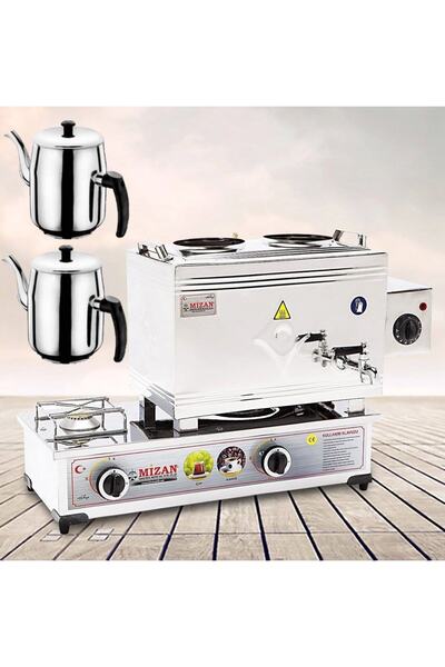 Mizan Çay Kazanı Gazlı + Elektrikli Çift Demlik Kahveci Ocağı 20 Lt + 2 Demlik