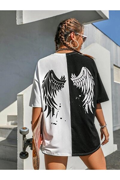 Machetta Ασπρόμαυρο γυναικείο μπλουζάκι με στάμπα με φτερά