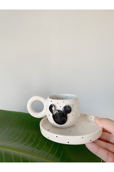 Mugtasarım Handmade and Painted Black Double Turkish Coffee Cup