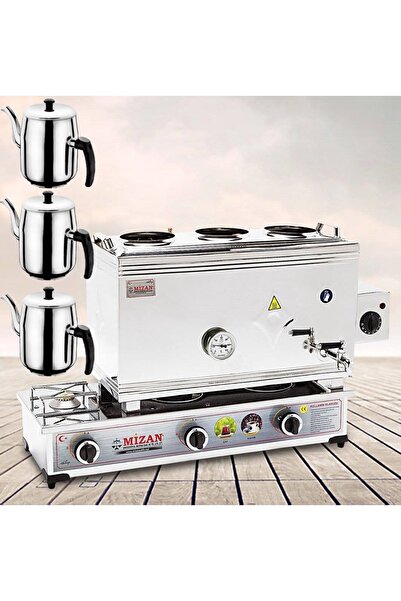 Mizan Çay Kazanı Gazlı +elektrikli Üç Demlik Kahveci Ocağı 40 Lt +3 Demlik