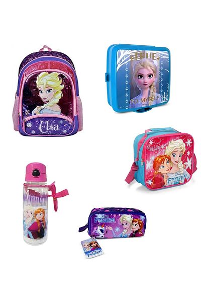 GENC DIJITAL BASKI Set de 5 bucăți pentru școala primară cu trei compartimente cu sclipici Disney Frozen Elsa