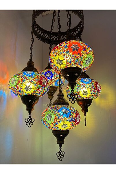 AybeaGlobal 5'li Tavan Sarkıt Otantik Avize Cam Mozaik Dekoratif Lamba Gökkuşağı