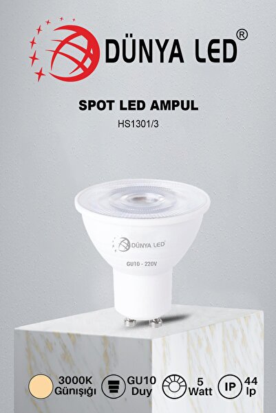 DÜNYA LED Hs.1301/3 5w Led Spot Gu10 3000k Günışığı Yüksek Lümen Kolay Kullanım Fiyat Performansı