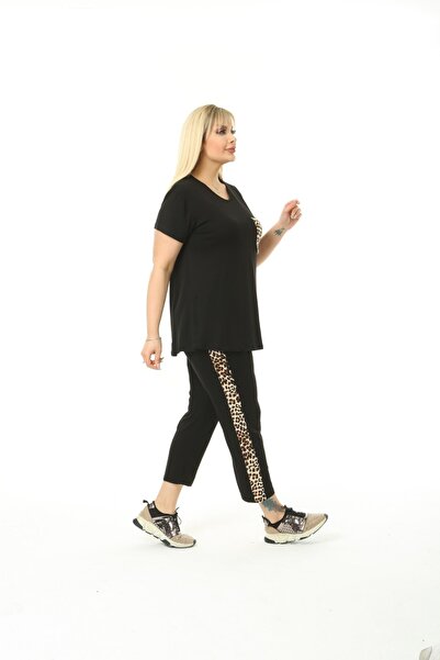 Mami Дамски костюм от пениран памук от вискоза с къс ръкав и капри с големи размери