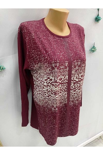 Sel Tekstil New Season Women's Large Size Crew Neck Printed Mother Combed Cotton