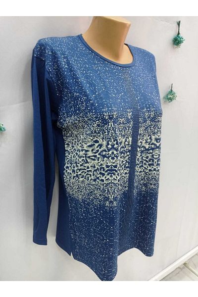 Sel Tekstil New Season Women's Large Size Crew Neck Printed Mother Combed Cotton