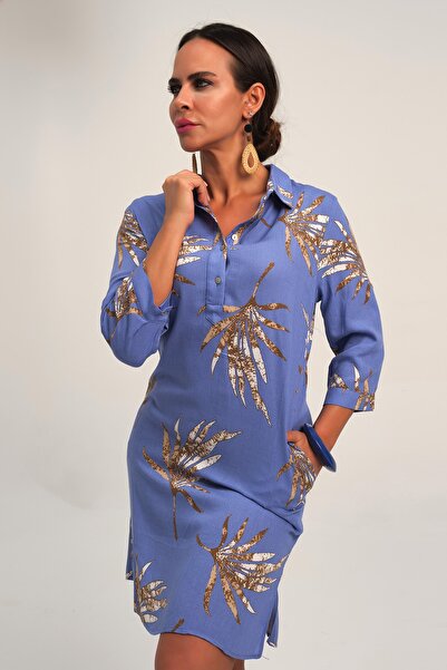 Marever Fashion فستان تونيك صيفي من الفيسكوز بنمط أوراق الشجر