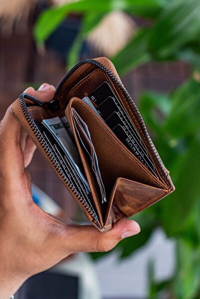 Garbalia Leeds Genuine Leather Zippered Crazy Tan Unisex Wallet