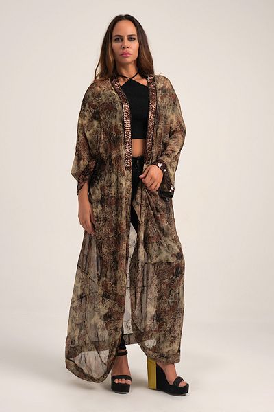 Marever Fashion قفطان ملون من الشيفون مخطط بالترتر