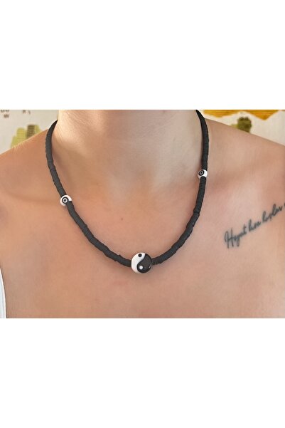 Markiz Takı قلادة توازن زجاج فيمو مورانو سوداء 40 سم + 5 سم تمديد