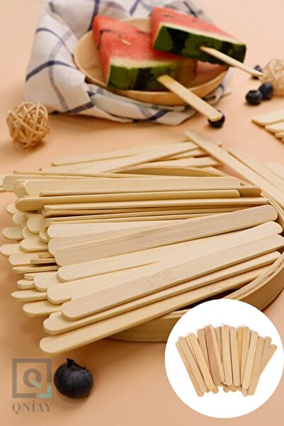 QNİAY 50 Adet Ahşap Dondurma Çubukları Doğal Ahşap Dondurma Çubuğu Pasta Mutf...