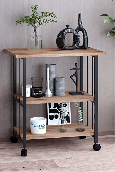 DEHALİMİTED Tekerlekli Frenli Üç Raflı Mutfak Bangosu Çok Amaçlı Dolap Raflı Masa