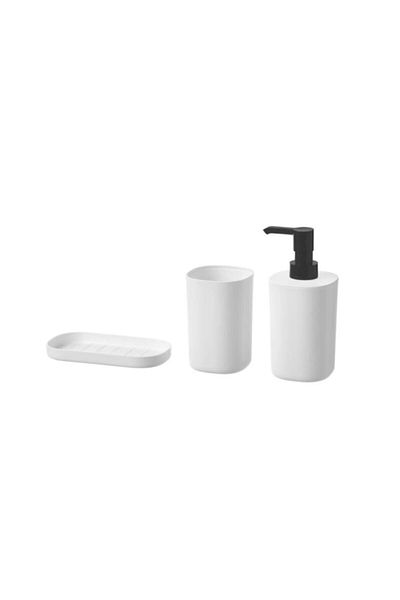 IKEA White 3 Piece Plastic Storavan - Bathroom Toilet, Soap Dish and Brush Holder Set