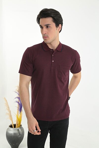 KMKkombin Baba Yakalı Cepli Nokta Desenli Model Klasik Kesim Tişört T-shirt