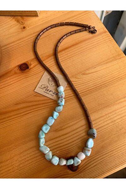 parze doğaltaş Larimar Ve Hematit Taasrım Kolye