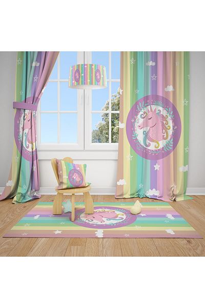MODA Baby and Children's Room Colorful Unicorn Two Wing Background Curtain Bmfp-122