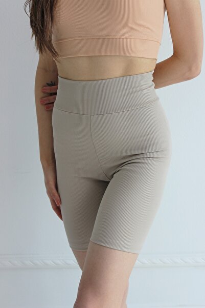 NOVADA Екрю Фетіллі Висока Талія Короткі Спортивні Фетіллі Трикотажні Легінси