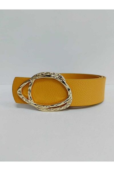 Kemerix Women's Mustard Yellow Belt with Gold Buckle