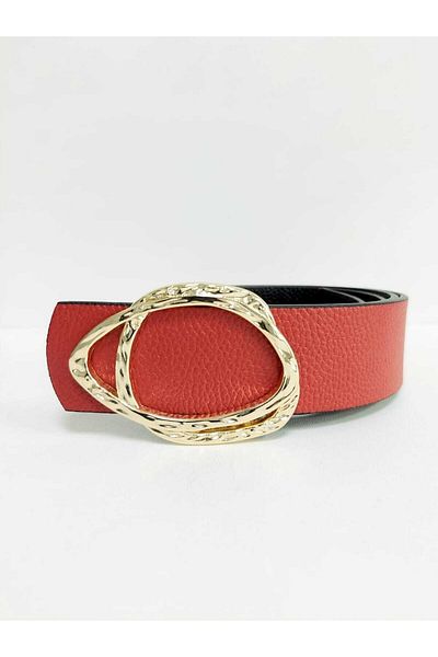 Kemerix Women's Red Belt with Gold Buckle