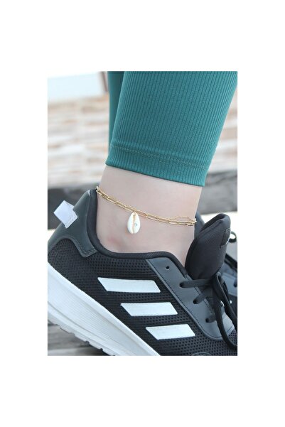 TakıDolabı Erb Steel Sea Shell Detailed Blue Stone Double Chain Anklet