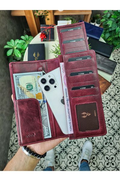 Visso leather Visso 901 Genuine Leather Hand Bag Zippered Wallet with Phone Compartment and Removable Card Holder Feature