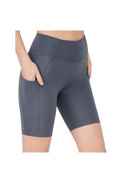 Los Ojos Women's Anthracite High Waist Smoothing Double Pocket Biker Shorts Short Sports Tights