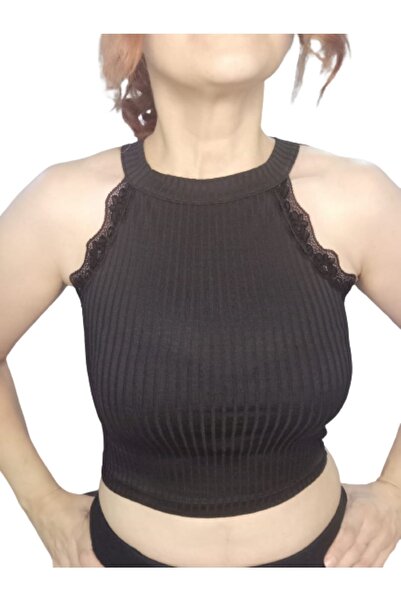 ZY BUTİK الدانتيل الأسود مفصلة الرسن الرقبة المحاصيل