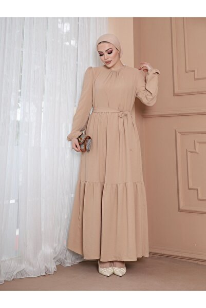 VOLT CLOTHİNG Ayrobin ζωσμένο φόρεμα με βολάν λεπτομέρεια στον γιακά