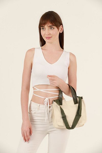 GÜLÇEM butik Organic Linen Full Moon Khaki Women's Shoulder Bag