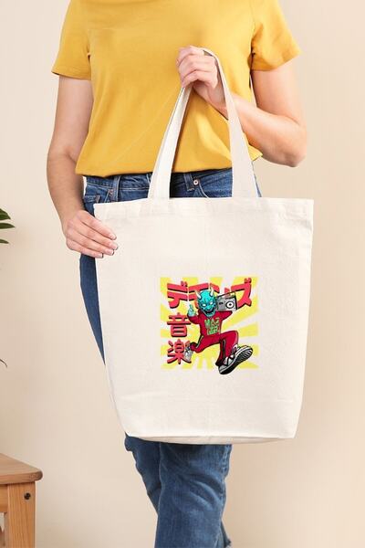 Müzik Reyonu Canvas Tote Bag Amazing Japanese Oni Demon- With Boom Box Design...