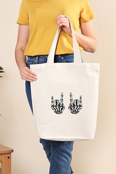 Müzik Reyonu حقيبة قماش موسيقى الروك أون روك ستار كونسيرت باند جمجمة رول يد ر...