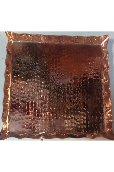 Ustası Antepte Square Copper Tray Gold Hand Forged Original Antep