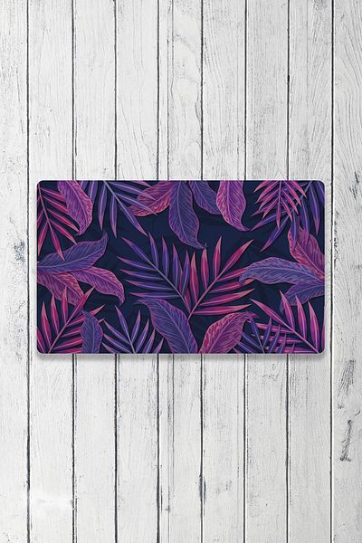 Vagonik Purple Tropical Patterned Digital Printed 50x70cm Decorative Multi-Purpose Indoor and Outdoor Door Mat