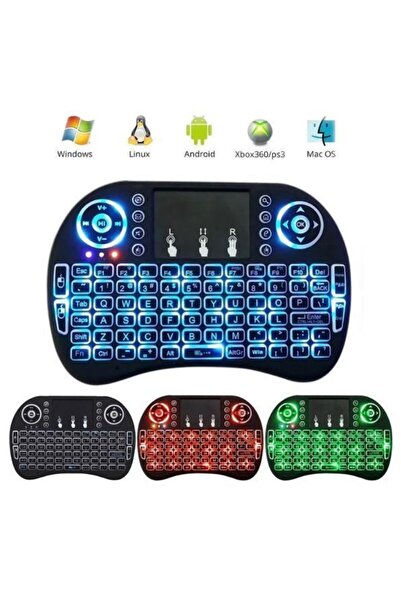 BYR 3 Renkli Işıklı Kablosuz Şarjlı Mini Klavye Mouse Smart Tv Tablet Xbox