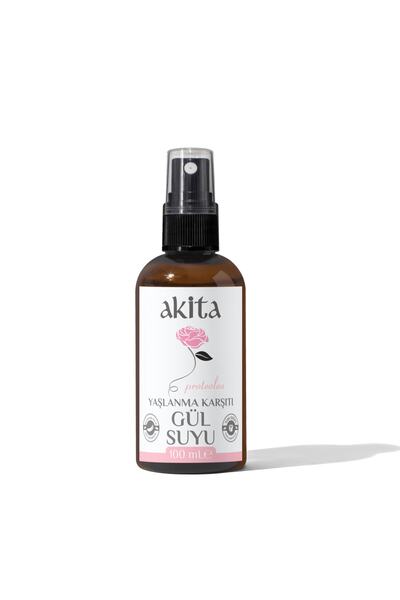 Akita % 100 Doğal Yaşlanma Karşıtı Gül Suyu Cam Şişe 100ml