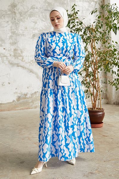 InStyle Liya Striped Patterned Belted Dress - Blue