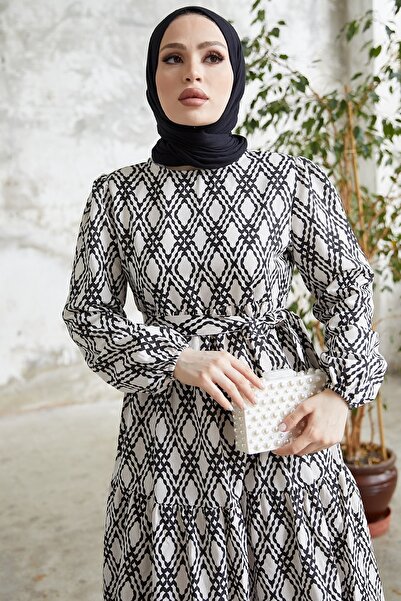 InStyle Laura Chain Pattern Linen Dress - Black