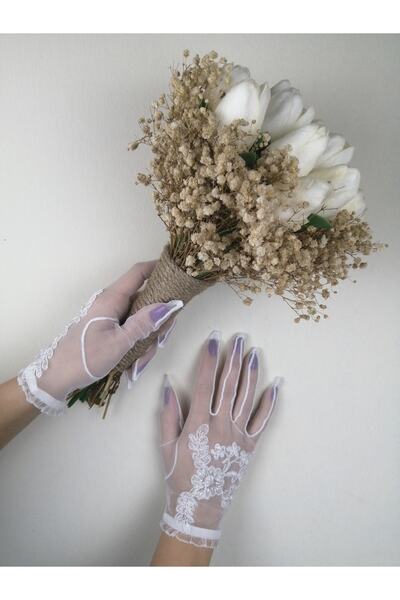 Bontex Set de flori de mireasă și mănuși albe cu cremă de lalele umede și chi...