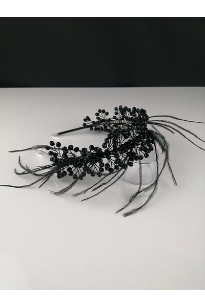 Bontex Coroană de henna cu pene cu margele de cristal negru pentru femei Ktt-1042 – Coroană – Coroană