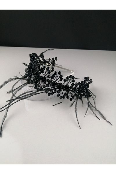 Bontex Coroană de henna cu pene cu margele de cristal negru pentru femei Ktt-1042 – Coroană – Coroană