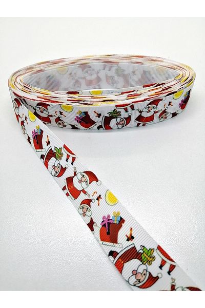 Bontex Panglică Grosgrain cu Motiv Moș Crăciun Alb Roșu 2,5 Cm 2 Metri – Panglică – Panglică